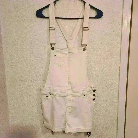 Xhilaration white denim short overalls size large girl - Picture 1 of 5